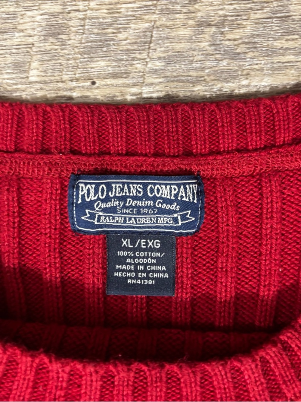 Polo Ralph Lauren Ribbed Knit Sweater Men's XL Red Cotton 90's Y2K Casual - Picture 3 of 8